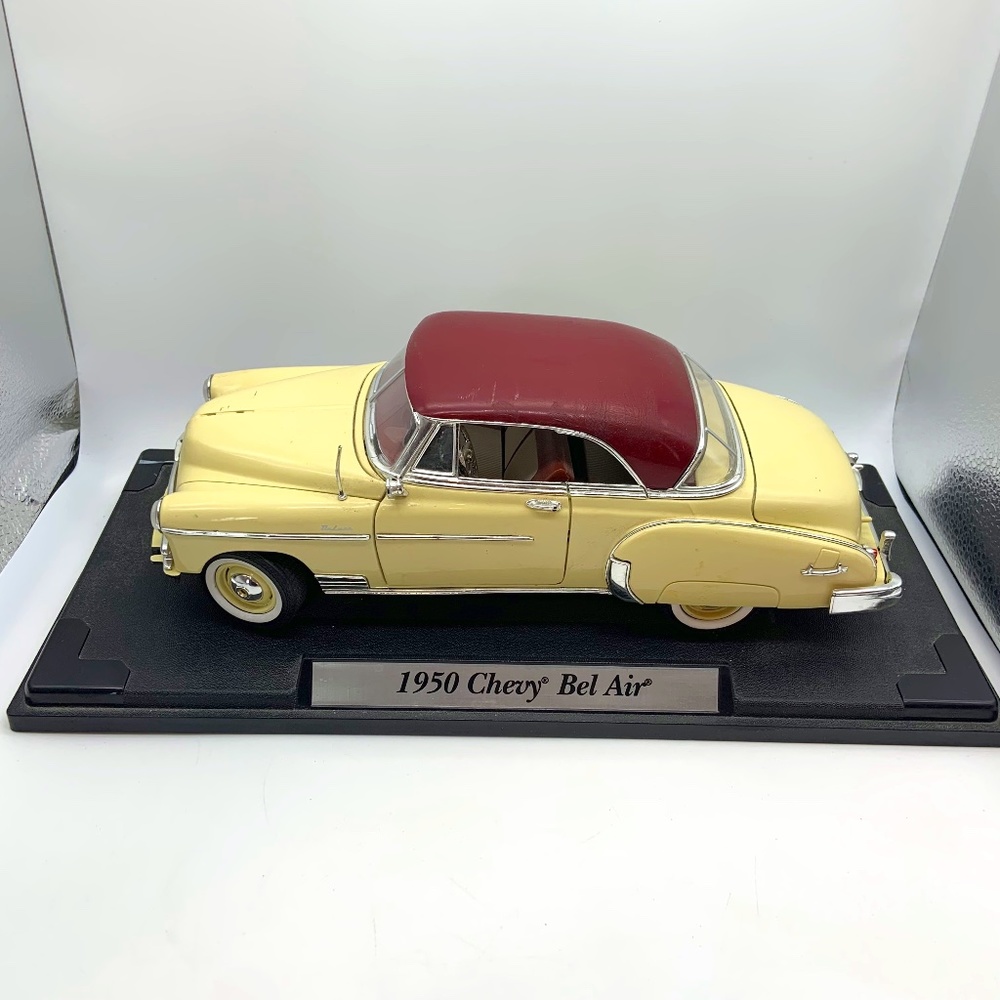 Vintage 1950 Chevy Bel Air Retro Metal Car Model Motor Max Yellow